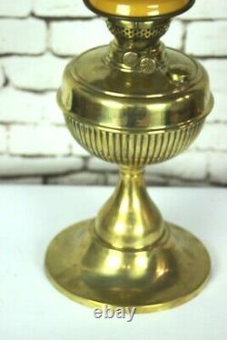 Vintage Brass Duplex Oil Lamp with Amber Glass Shade 5131