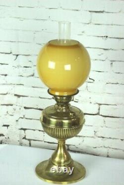 Vintage Brass Duplex Oil Lamp with Amber Glass Shade 5131