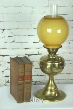 Vintage Brass Duplex Oil Lamp with Amber Glass Shade 5131