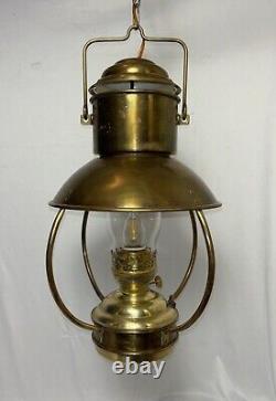 Vintage Brass Hanging Nautical Trawler Oil Lantern Swag Lamp DHR Kosmos Brenner