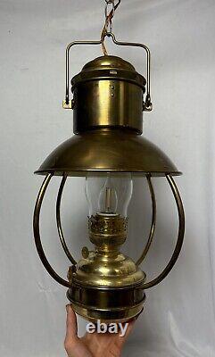 Vintage Brass Hanging Nautical Trawler Oil Lantern Swag Lamp DHR Kosmos Brenner