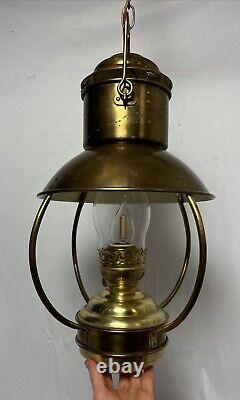 Vintage Brass Hanging Nautical Trawler Oil Lantern Swag Lamp DHR Kosmos Brenner