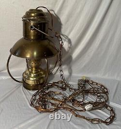 Vintage Brass Hanging Nautical Trawler Oil Lantern Swag Lamp DHR Kosmos Brenner