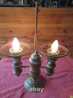 Vintage Brass Library Table Lamp Parlor lantern oil-style Antique double arm