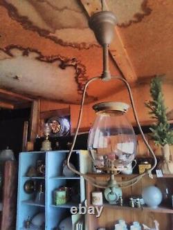 Vintage Brass gas oil Hanging Parlor lamp with glass original