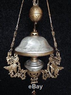 Vintage Church Sanctuary, Counter Weight, Hanging Lamp Chandelier- Oil Lamp