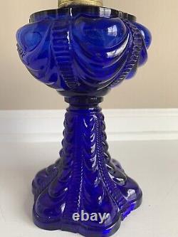 Vintage Cobalt Blue Coolidge Drape Pressed Glass Oil Lamp 17.75