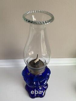 Vintage Cobalt Blue Coolidge Drape Pressed Glass Oil Lamp 17.75