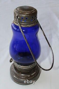 Vintage Cobalt Blue Skaters Lantern Antique 1800s Nice Original Kerosene Lamp