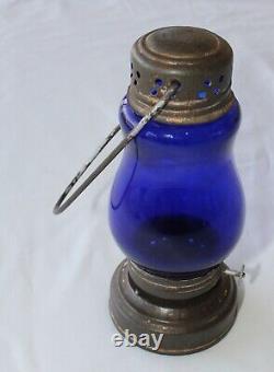 Vintage Cobalt Blue Skaters Lantern Antique 1800s Nice Original Kerosene Lamp