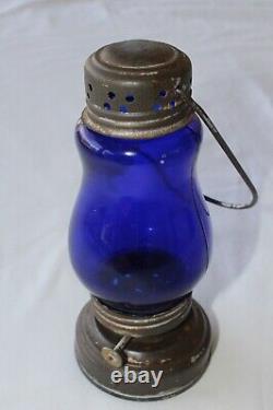 Vintage Cobalt Blue Skaters Lantern Antique 1800s Nice Original Kerosene Lamp