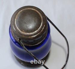 Vintage Cobalt Blue Skaters Lantern Antique 1800s Nice Original Kerosene Lamp