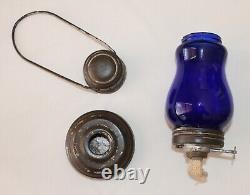 Vintage Cobalt Blue Skaters Lantern Antique 1800s Nice Original Kerosene Lamp