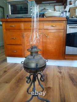 Vintage Copper Oil Lamp From 1892 On Stand