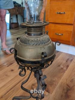 Vintage Copper Oil Lamp From 1892 On Stand
