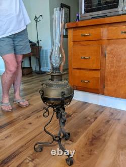 Vintage Copper Oil Lamp From 1892 On Stand