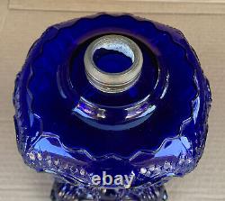 Vintage Deep Cobalt Blue Princess Feather Glass Kerosene Oil Sewing Lamp #2