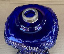 Vintage Deep Cobalt Blue Princess Feather Glass Kerosene Oil Sewing Lamp #2