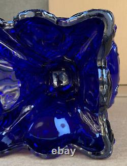 Vintage Deep Cobalt Blue Princess Feather Glass Kerosene Oil Sewing Lamp #2