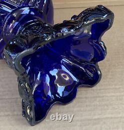 Vintage Deep Cobalt Blue Princess Feather Glass Kerosene Oil Sewing Lamp #2