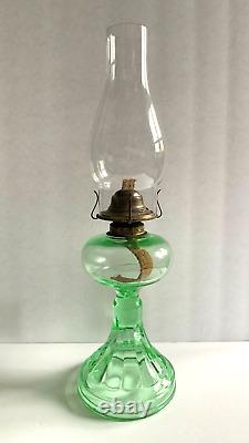 Vintage EAPG Eagle Oil Lamp Uranium Green Hourglass Vaseline Depression Glass