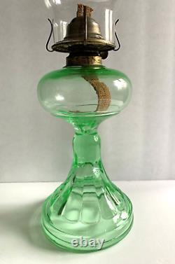 Vintage EAPG Eagle Oil Lamp Uranium Green Hourglass Vaseline Depression Glass