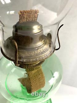 Vintage EAPG Eagle Oil Lamp Uranium Green Hourglass Vaseline Depression Glass