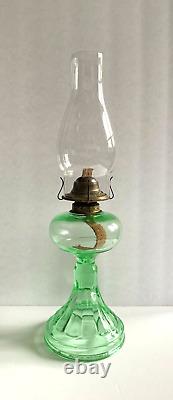 Vintage EAPG Eagle Oil Lamp Uranium Green Hourglass Vaseline Depression Glass