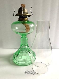 Vintage EAPG Eagle Oil Lamp Uranium Green Hourglass Vaseline Depression Glass