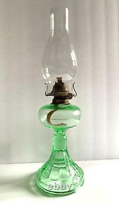 Vintage EAPG Eagle Oil Lamp Uranium Green Hourglass Vaseline Depression Glass