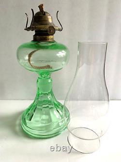 Vintage EAPG Eagle Oil Lamp Uranium Green Hourglass Vaseline Depression Glass