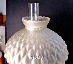 Vintage FROSTED SATIN GLASS Oil Lamp CONVERTED and QUILTED SATIN GLASS SHADE 21