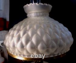 Vintage FROSTED SATIN GLASS Oil Lamp CONVERTED and QUILTED SATIN GLASS SHADE 21