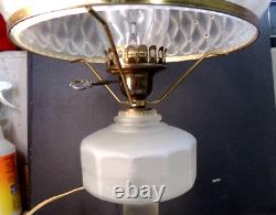 Vintage FROSTED SATIN GLASS Oil Lamp CONVERTED and QUILTED SATIN GLASS SHADE 21