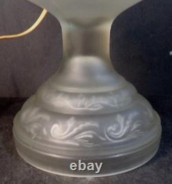 Vintage FROSTED SATIN GLASS Oil Lamp CONVERTED and QUILTED SATIN GLASS SHADE 21