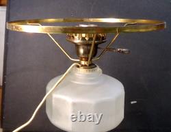 Vintage FROSTED SATIN GLASS Oil Lamp CONVERTED and QUILTED SATIN GLASS SHADE 21