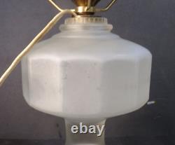 Vintage FROSTED SATIN GLASS Oil Lamp CONVERTED and QUILTED SATIN GLASS SHADE 21