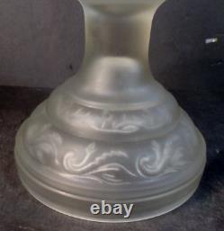 Vintage FROSTED SATIN GLASS Oil Lamp CONVERTED and QUILTED SATIN GLASS SHADE 21