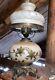 Vintage Faulkenstein Oil Converted Electric, Brass Floral & White Hurricane Lamp