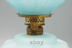Vintage Fenton LG Wright Blue Cased Satin Glass Miniature Beaded Drape Oil Lamp