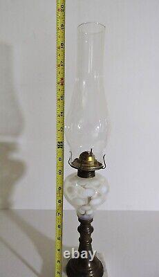 Vintage Fenton Opalescent Thumbprint/Coin Dot Oil Lamp Marble Base