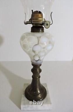 Vintage Fenton Opalescent Thumbprint/Coin Dot Oil Lamp Marble Base