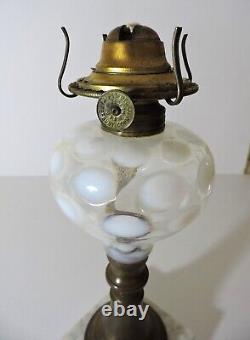 Vintage Fenton Opalescent Thumbprint/Coin Dot Oil Lamp Marble Base
