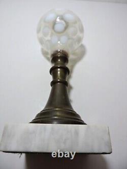 Vintage Fenton Opalescent Thumbprint/Coin Dot Oil Lamp Marble Base