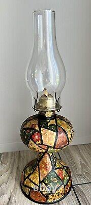 Vintage Floral Cloth Patchwork Decoupage Hurricane Oil Lamp P &A Risdon Danbury
