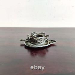 Vintage Floral Leafy Shape Silver Oil Lamp Old Decorative Collectible