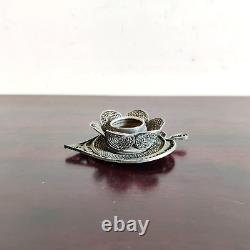 Vintage Floral Leafy Shape Silver Oil Lamp Old Decorative Collectible