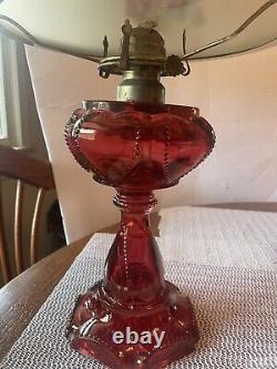 Vintage Gone With The Wind Style Hurricane Lamp Floral Table Lamp/Red Glass