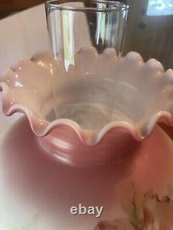 Vintage Gone With The Wind Style Hurricane Lamp Floral Table Lamp/Red Glass