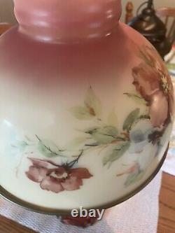 Vintage Gone With The Wind Style Hurricane Lamp Floral Table Lamp/Red Glass
